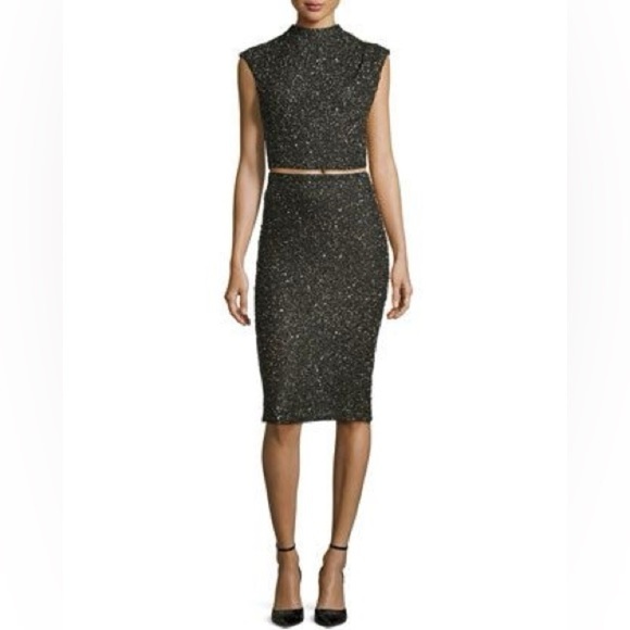 Alice  + Olivia Ramos Sequin Midi Pencil Skirt in Army Green - Picture 1 of 11
